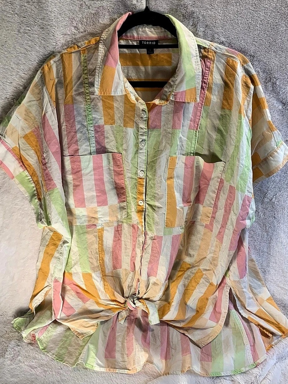 Torrid Pastel Tie Front Cotton Camp Shirt Top 1 / 1X